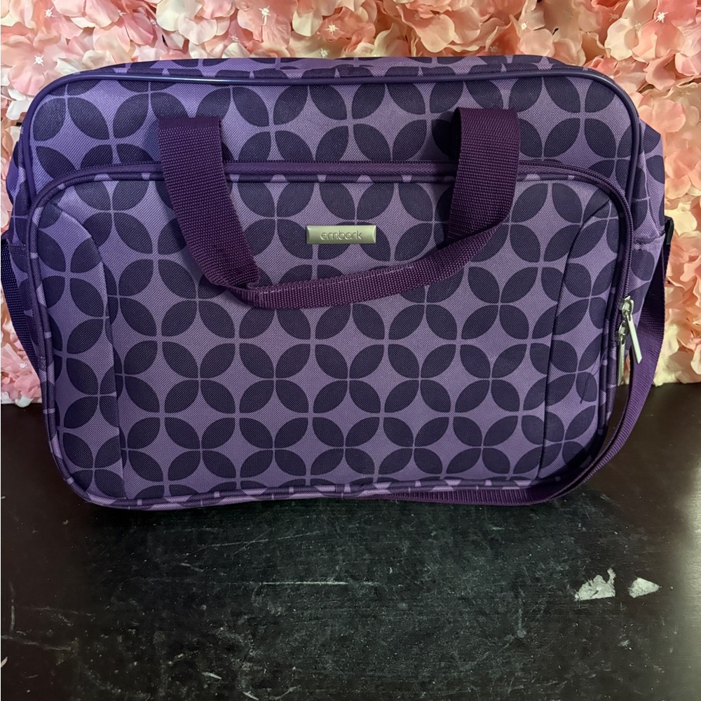 Embark Purple Geometric Laptop Messenger Bag 16x12 Shoulder Tote Travel Case